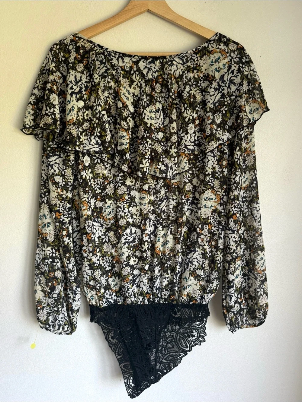Free People Say It To Me Bodysuit Floral Lace Dolman Bell Sleeve
